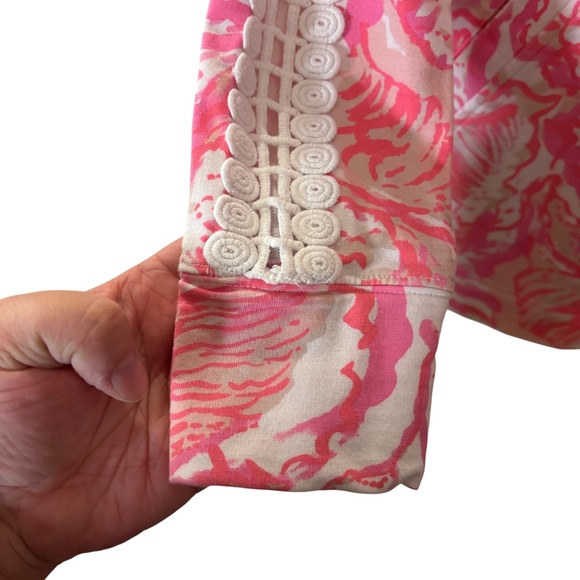 Lilly Pulitzer Pink Coral Print Half-Zip Pullover Top XS coastal bright lace - Picture 8 of 14